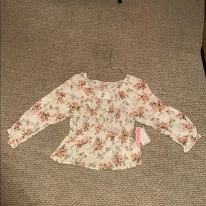 Floral girls  Top - White and Pink